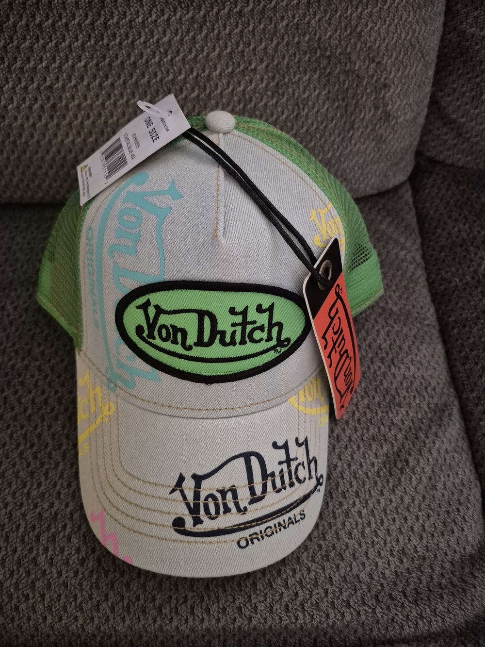 Von Dutch Green and Light Blue Mesh Logo Trucker Hat